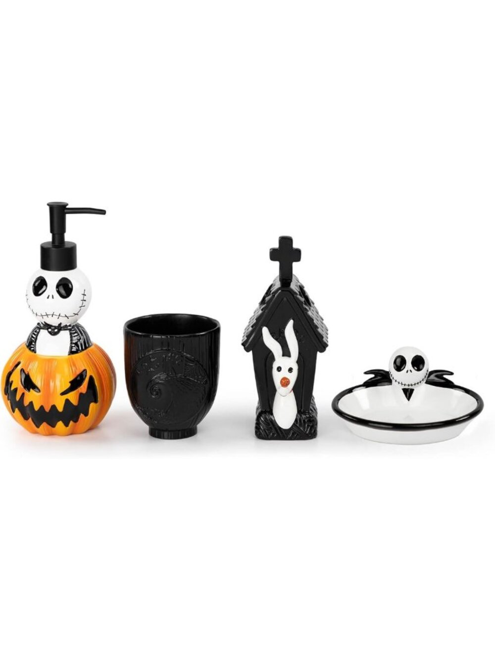 4-Piece Nightmare Before Christmas Bathroom Organizer Set - Black & White